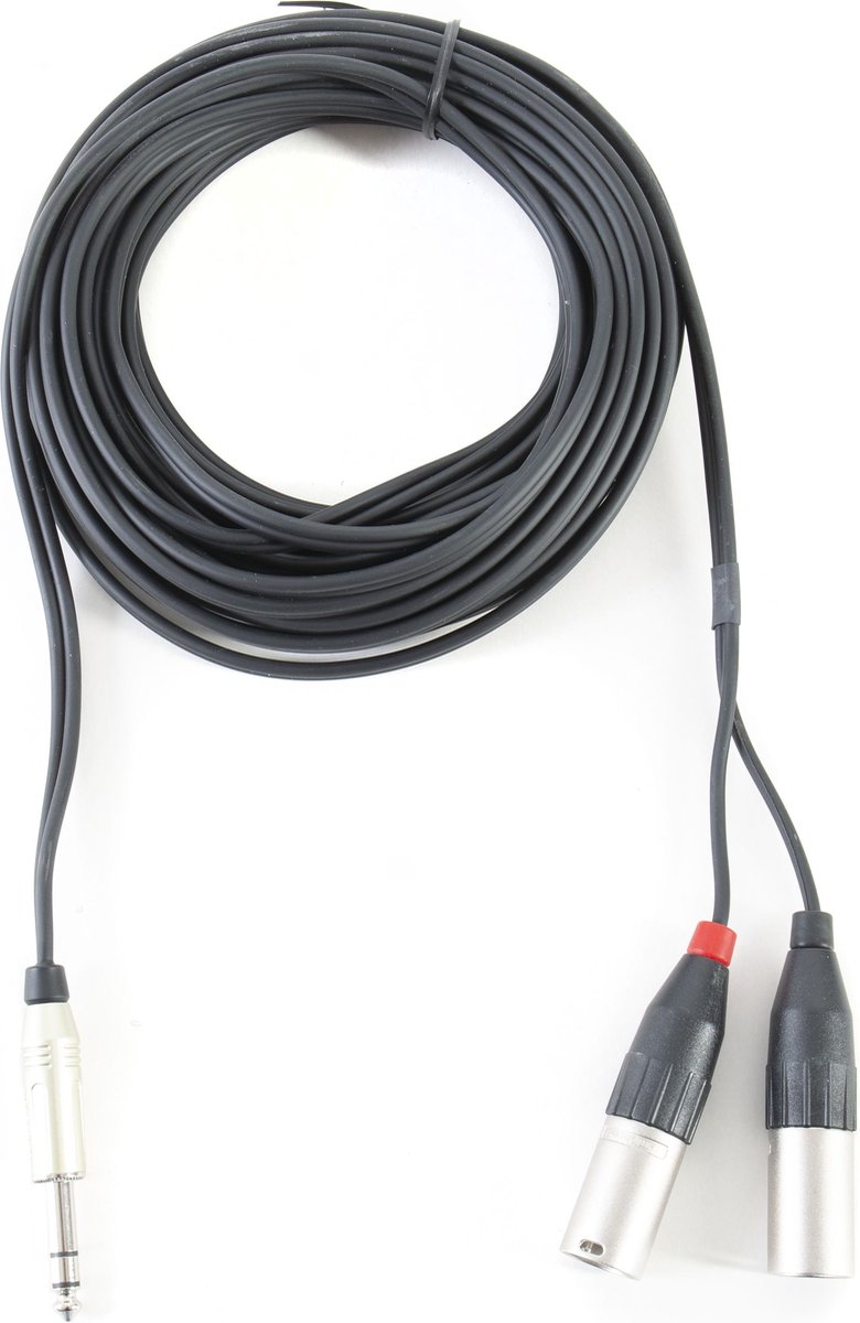   Y-kabel 6,3mm jack.-> 2 XLR 10m Amphenol stekker, kabel zwart - Invoerkabel